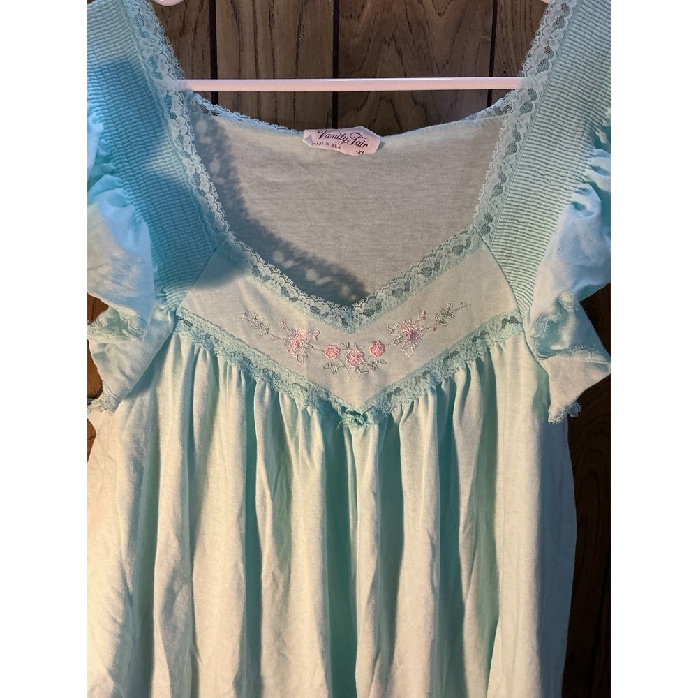 Vintage Vanity Fair Blue Pink Lace Trim Nightgown Size XL Made in USA 70s - Picture 2 of 11